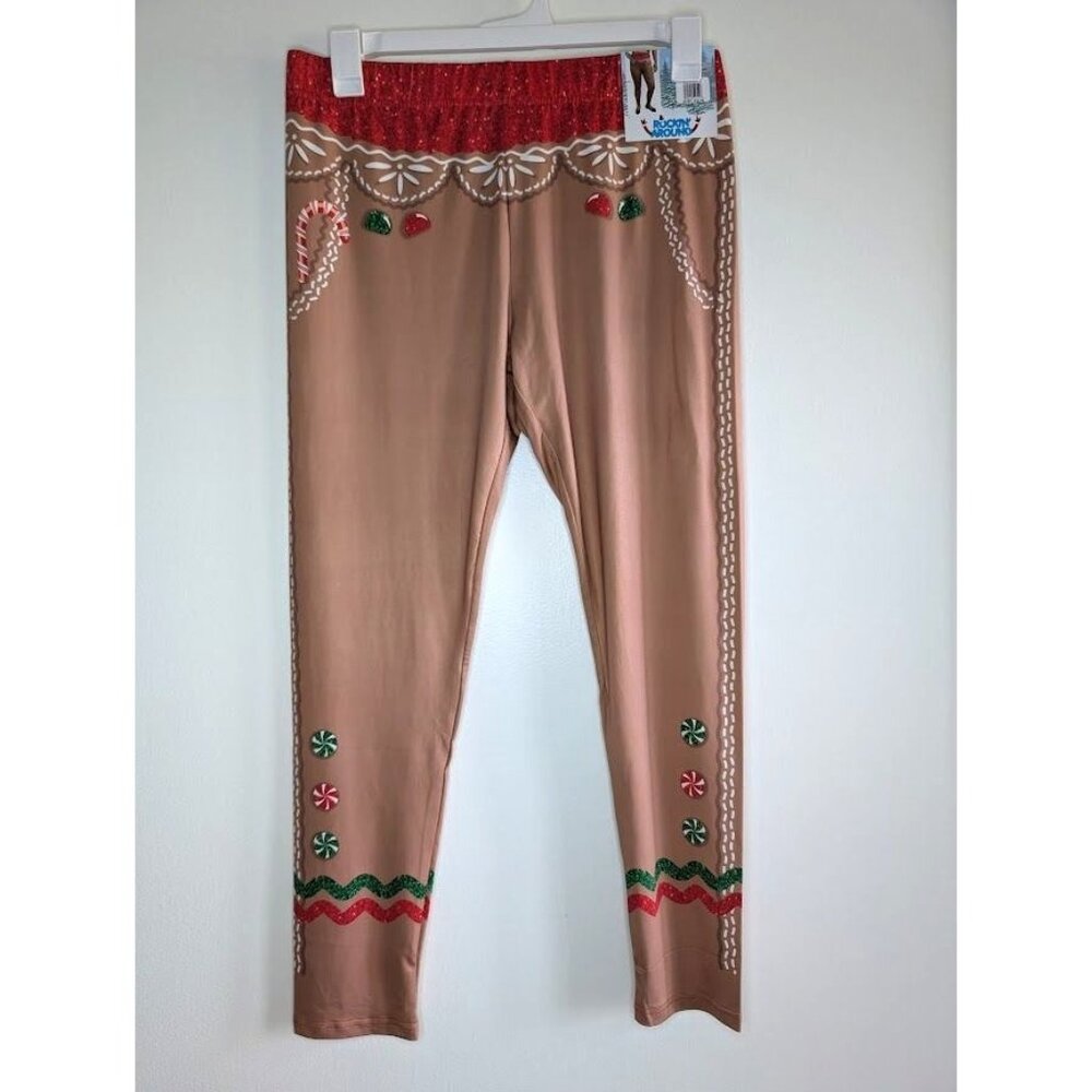 Christmas Gingerbread Leggings Size Large Holiday Ugly Christmas Sweater Pajamas